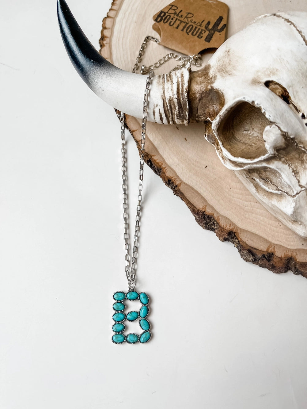 Turquoise Oval Stone Initial Necklace - PREORDER