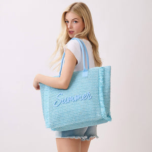 Summer Woven Straw Fringe Tote Bag