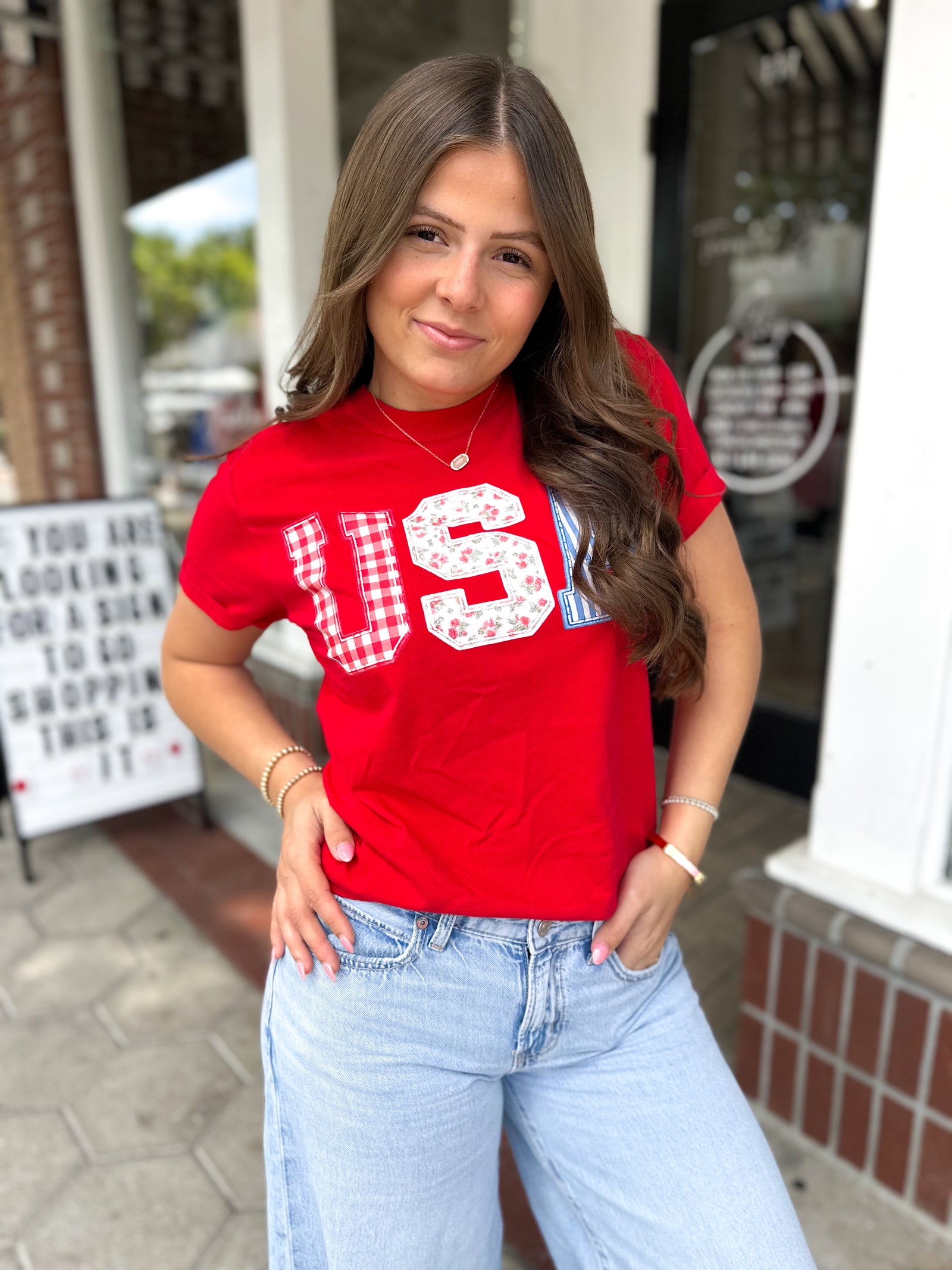 USA Faux Embroidered Comfort Colors Tee
