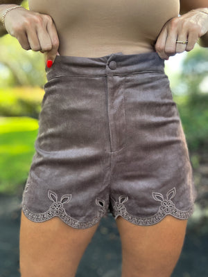 Level Up Suede Eyelet Shorts - Chocolate