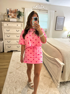 Pretty In Polka Dots Terry Cloth Skort - Pink