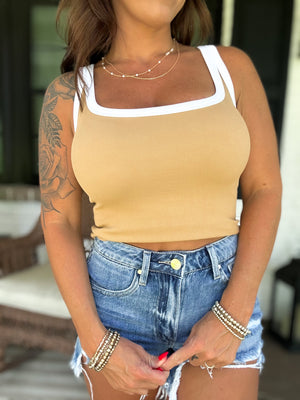 Hard To Believe Two-Tone Ribbed Tank - Caramel