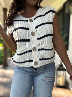 Stacy Button Down Sweater Vest - Ivory