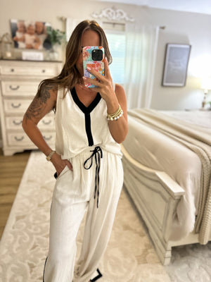 Valerie Linen Blend Color Block Pants