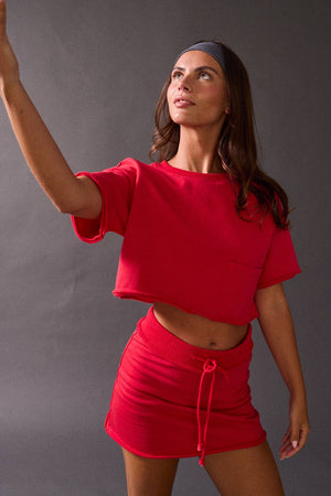 Nora Cropped Pocket Sweater Tee - Red