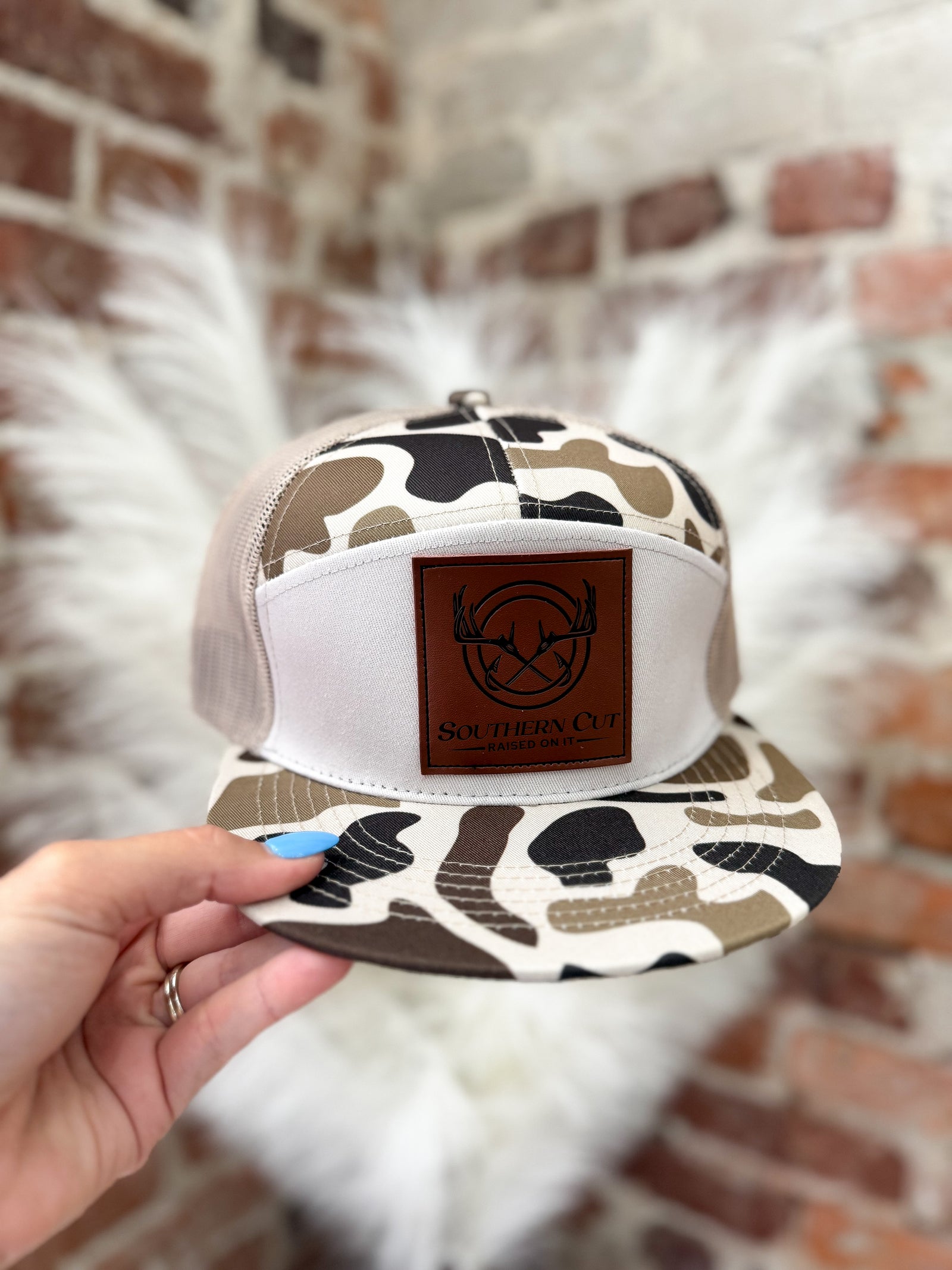 Southern Cut Leather Patch 7 Panel Men's Hat