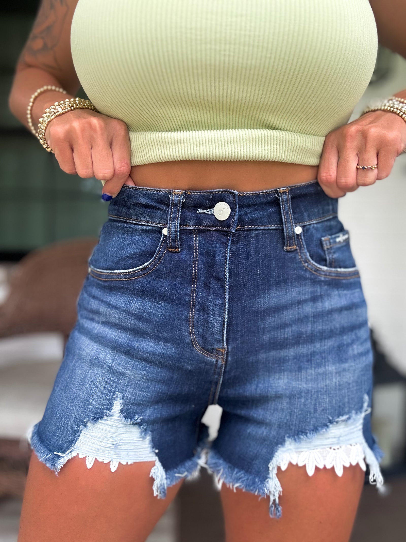 Darren Lace Trim Denim Shorts