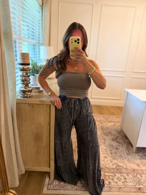 Mason Mineral Washed Tiered Wide Leg Pants - Black