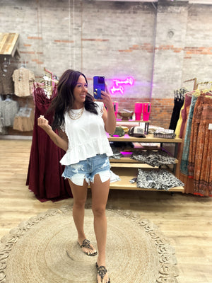 Mable Lace Trim Top - White