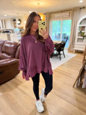 Jonnie Oversized Stone Washed Pullover - Cherry