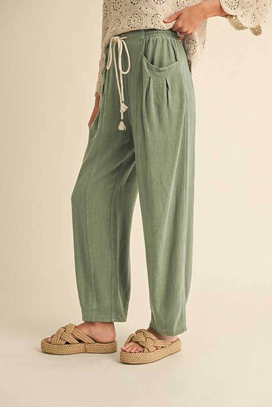 Reese Linen Barrel Leg Pants - Olive
