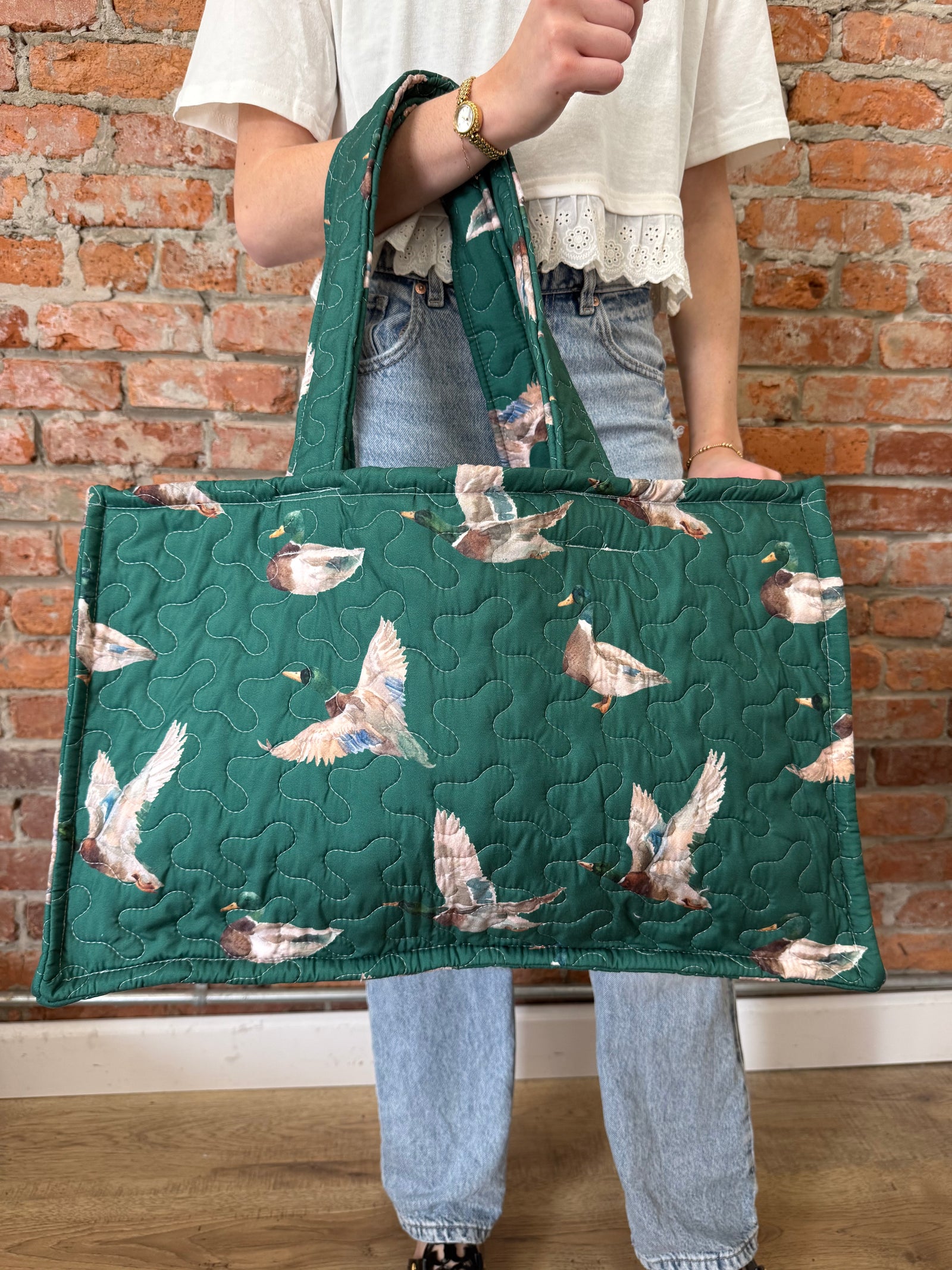 Mallory Ducks Green Quilted Tote