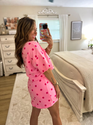 Pretty In Polka Dots Terry Cloth Skort - Pink