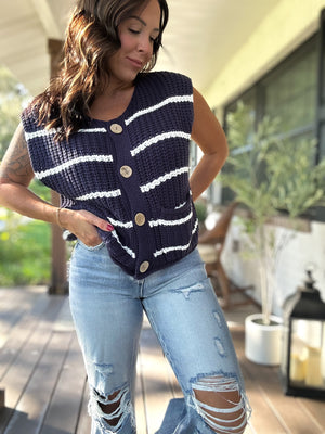 Stacy Button Down Sweater Vest - Navy