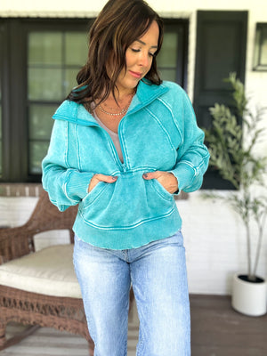 Remi Acid Washed Half Zip Fleece - TEN COLORS