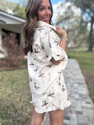 Parker Mallard Print Ruffle Sleeve Shirt