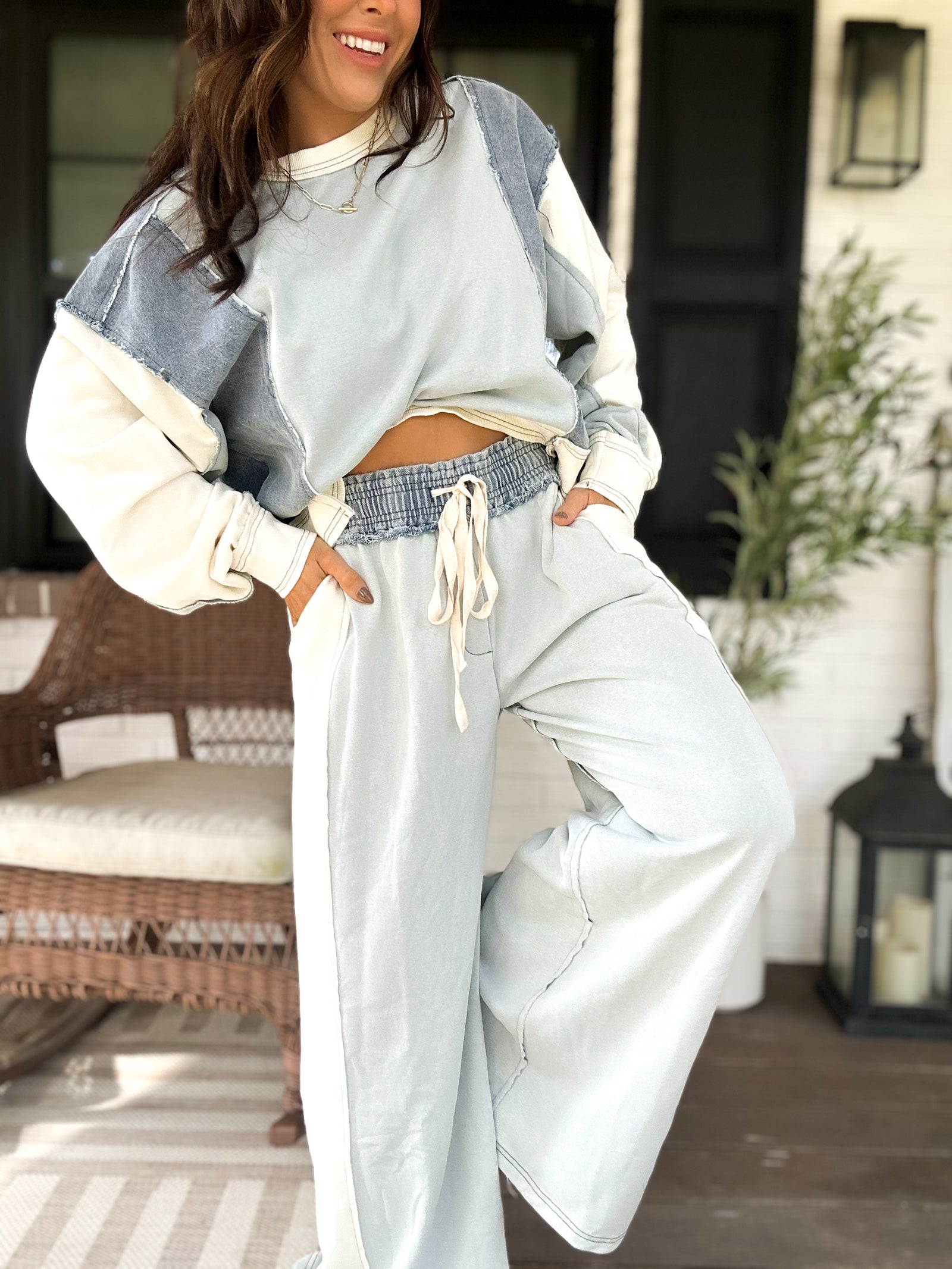 Hallie Denim Trimmed Wide Leg Pants