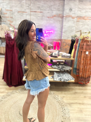 Mable Lace Trim Top - Cinnamon