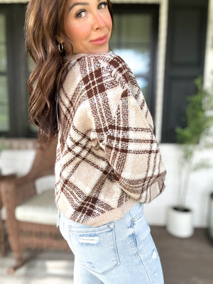 Rachele Checkered Plaid Sweater Cardigan