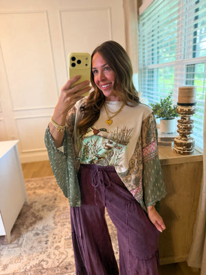 Mallard Ducks Vintage Graphic Flutter Sleeve Top