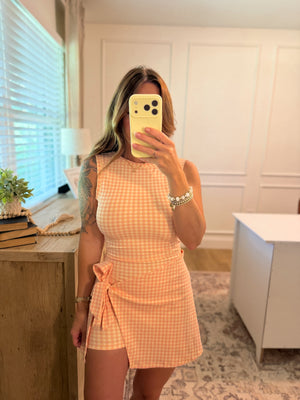 Laney Gingham Print Wrap Tie Romper