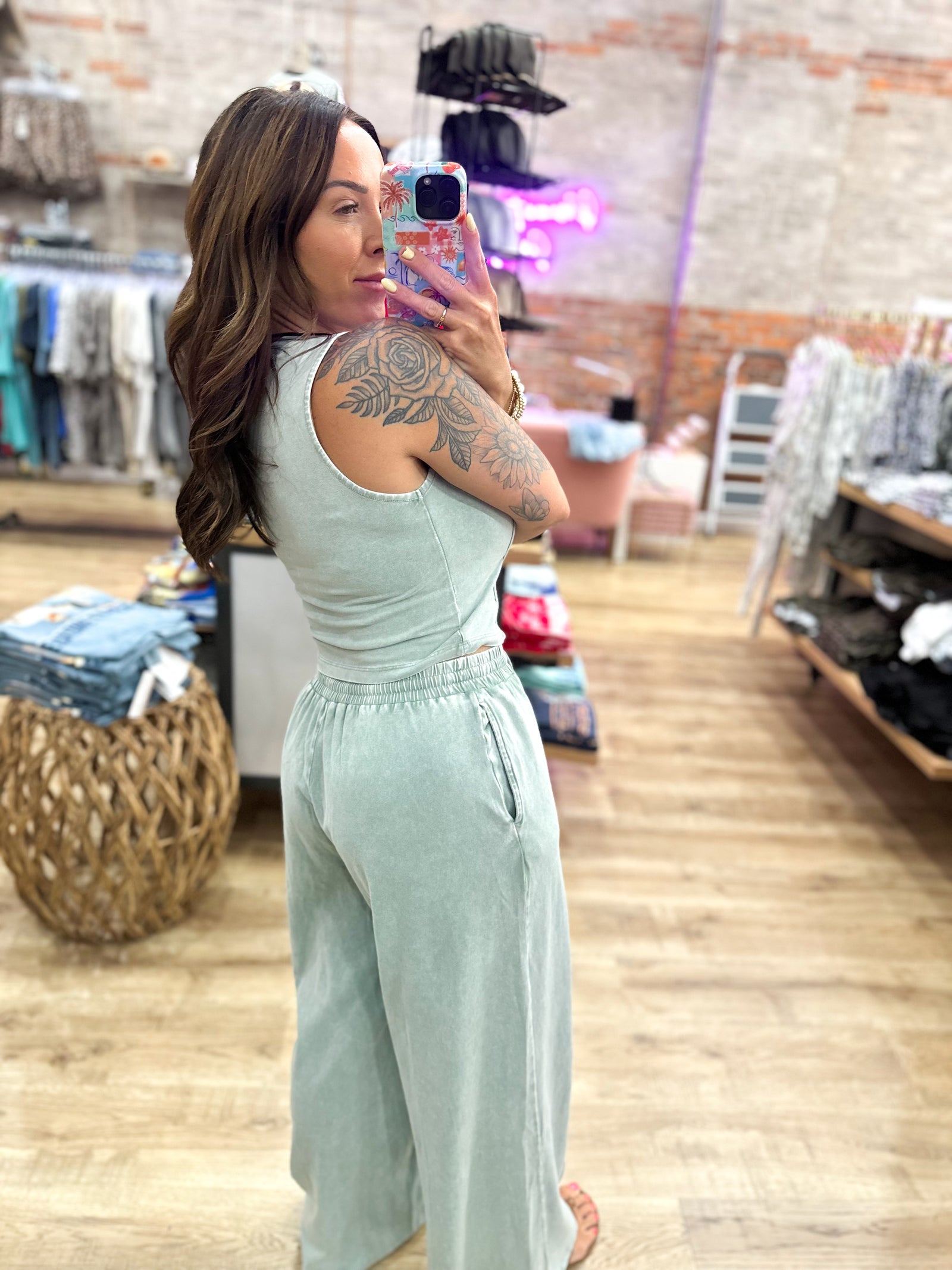 Let's Just Stay Home Lounge Top - Sage