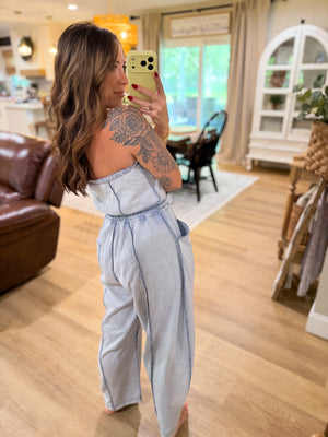 Mindy Mineral Wash Barrel Leg Jumpsuit