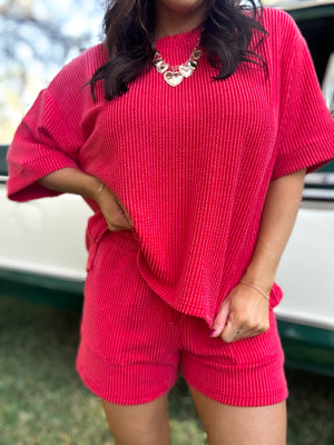 DOORBUSTER - Ali Ribbed Shorts - Ruby