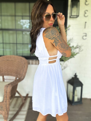 Olivia Sleeveless Open Back Dress - White