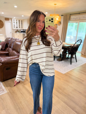 Faith Stripe Long Sleeve Dolman Sleeve Top - Ivory