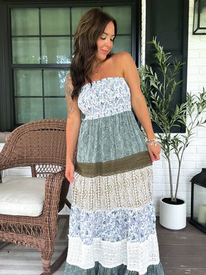 Hazel Strapless Lace Tiered Maxi