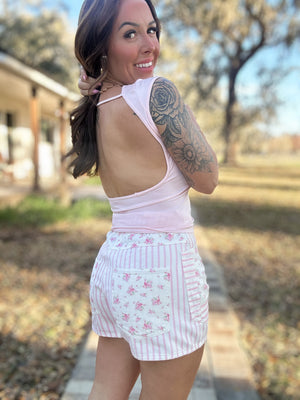 Kennedy Floral & Stripe Waist Tie Shorts