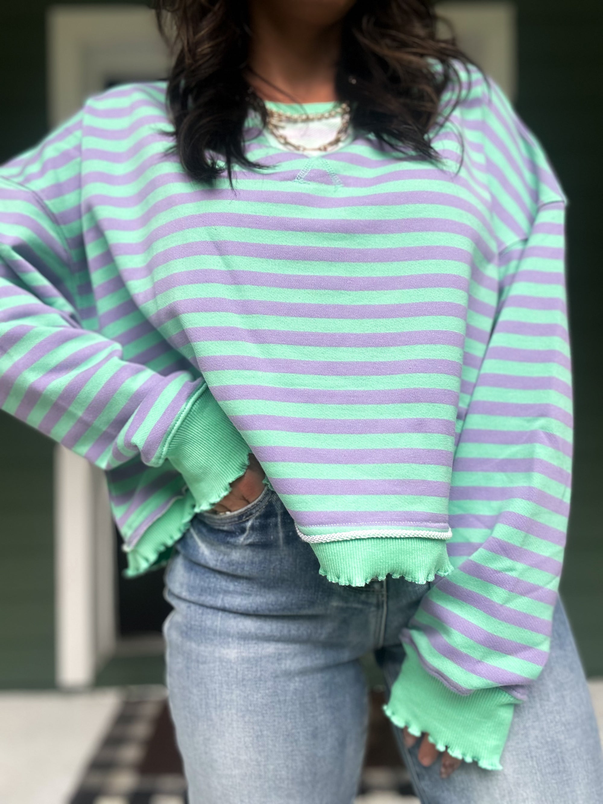 Cara Cropped Striped French Terry Top