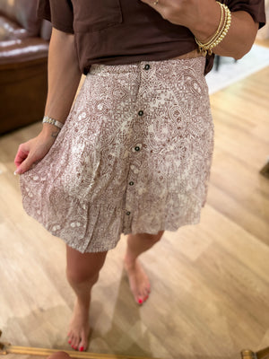 Andi Printed Button Up Skirt - Cocoa