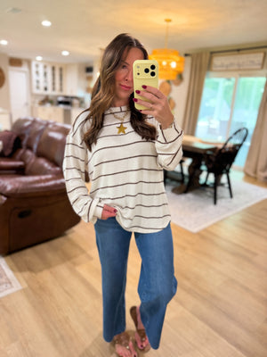 Faith Stripe Long Sleeve Dolman Sleeve Top - Ivory
