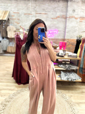 Veronica Mineral Washed Jumpsuit - Rust
