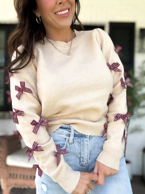 Preppy Blissful Plaid Bow Sweater