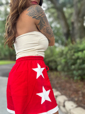 Lady Liberty 4th of July French Terry Shorts - Red