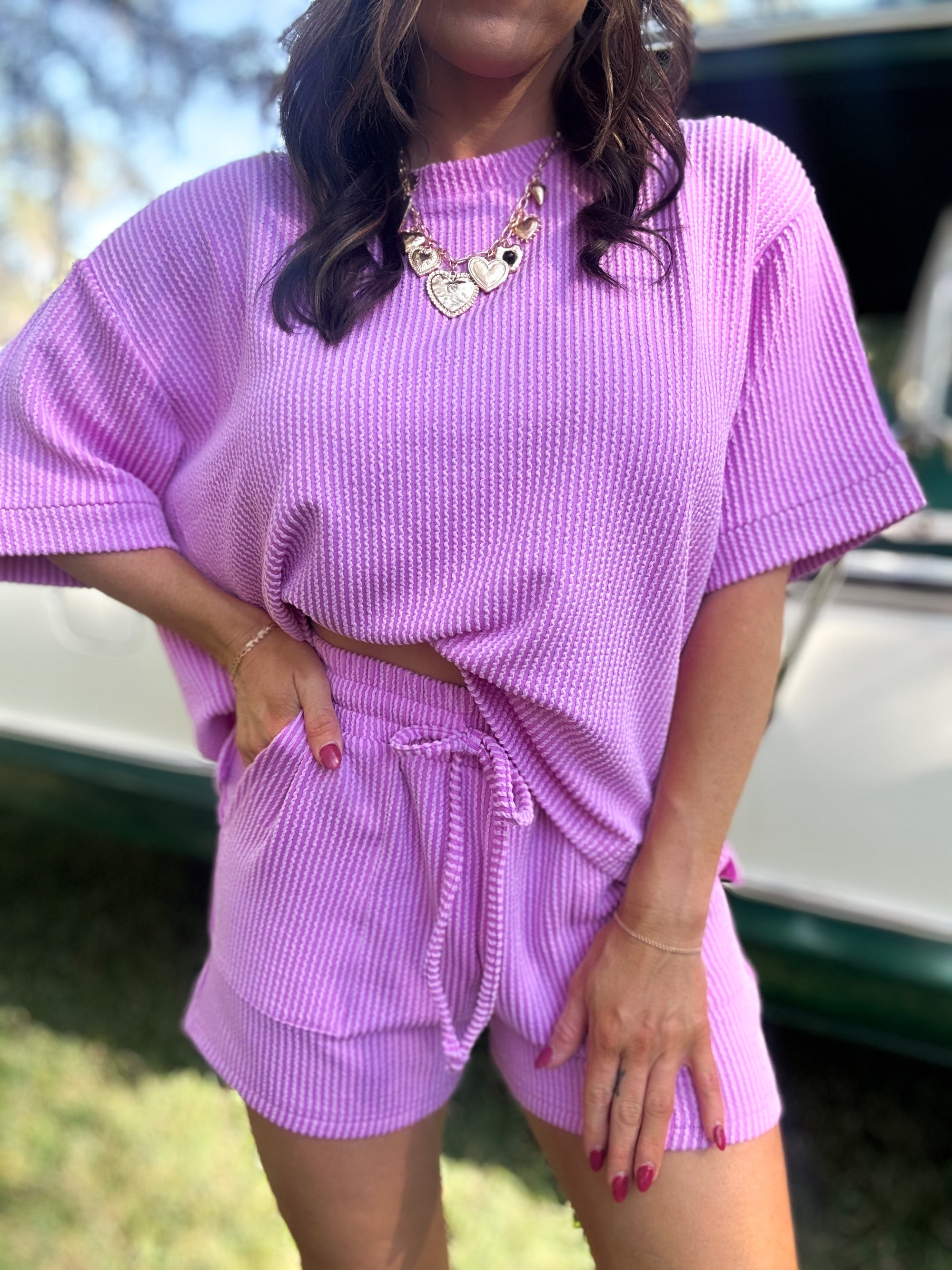 DOORBUSTER - Ali Ribbed Shorts - Spring Violet