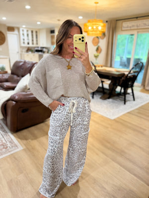 Camden White Leopard Mineral Washed Wide Leg Pants