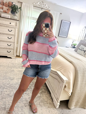 Mad About You Knit Cropped Sweater - Pink/Blue