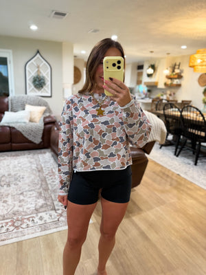 Local Girl Boxy Crop Long Sleeve Tee - Forest Camo Flora