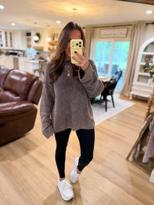 Wendy Washed Ribbed Folded Cuff Knit Sweater