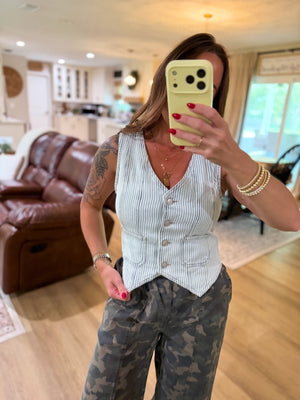 Kennedy Acid Washed Striped VNeck Vest Top
