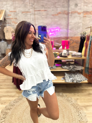 Mable Lace Trim Top - White