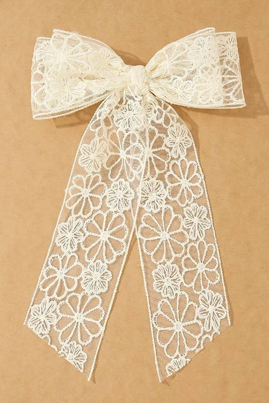 Floral Lace Bow Ribbon Hair Clips