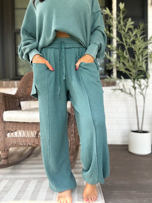 Christina Mineral Washed Waffle Pants - Teal