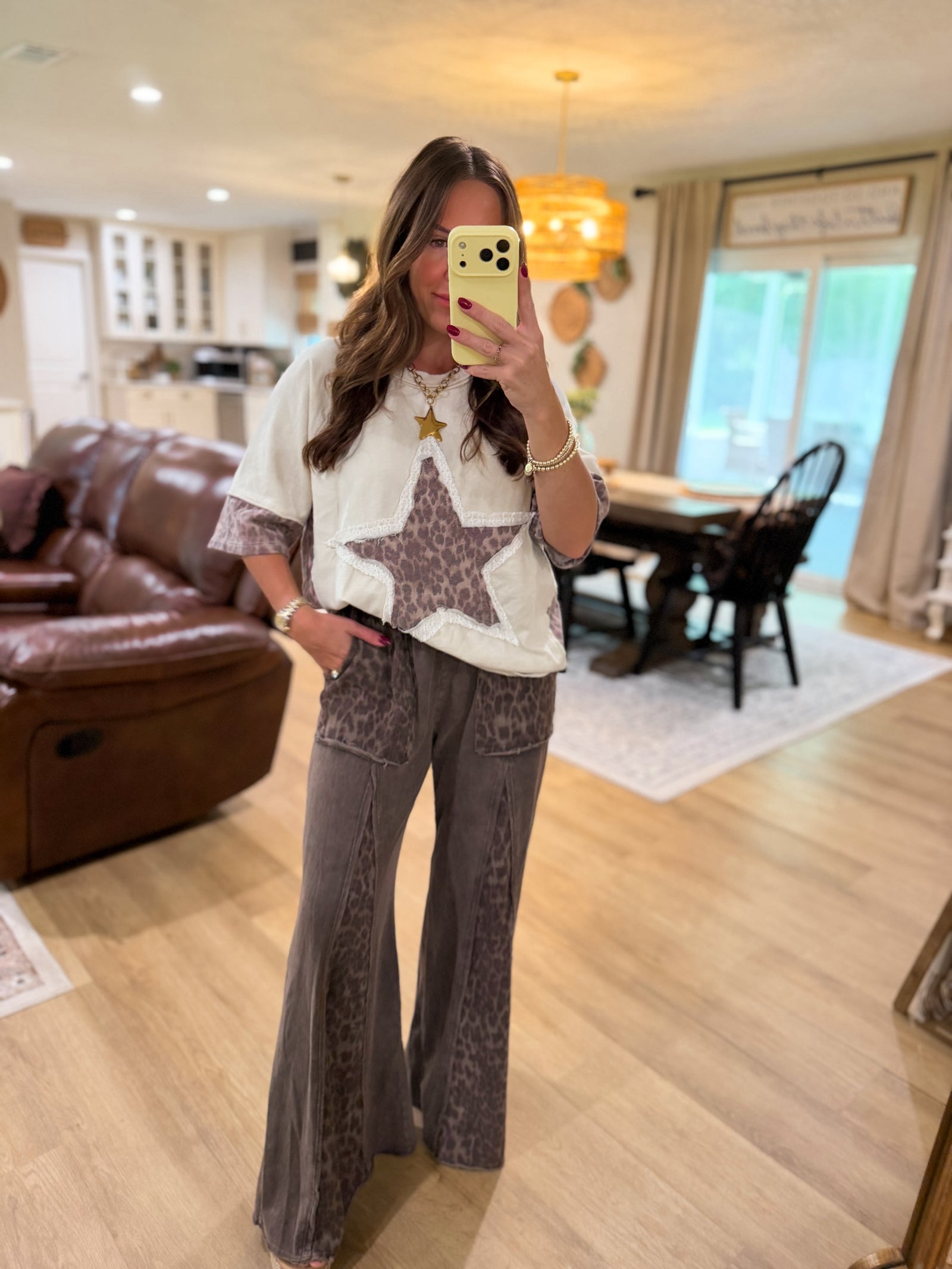 Kyleigh Leopard Lace Star Top - Ivory