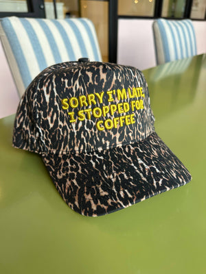 Sorry I'm Late, I Stopped for Coffee - Luxe Leopard Trucker Hat