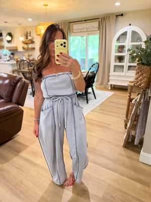 Mindy Mineral Wash Barrel Leg Jumpsuit